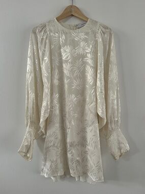 Simonett Ivory Floral Satin Long-Sleeve Blouse